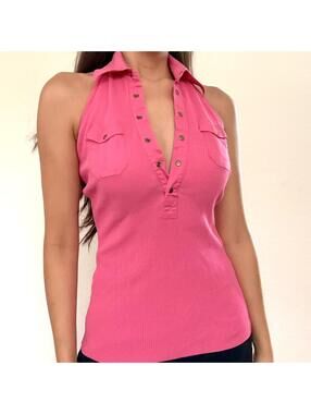 Y2K Cache pink collared halter top